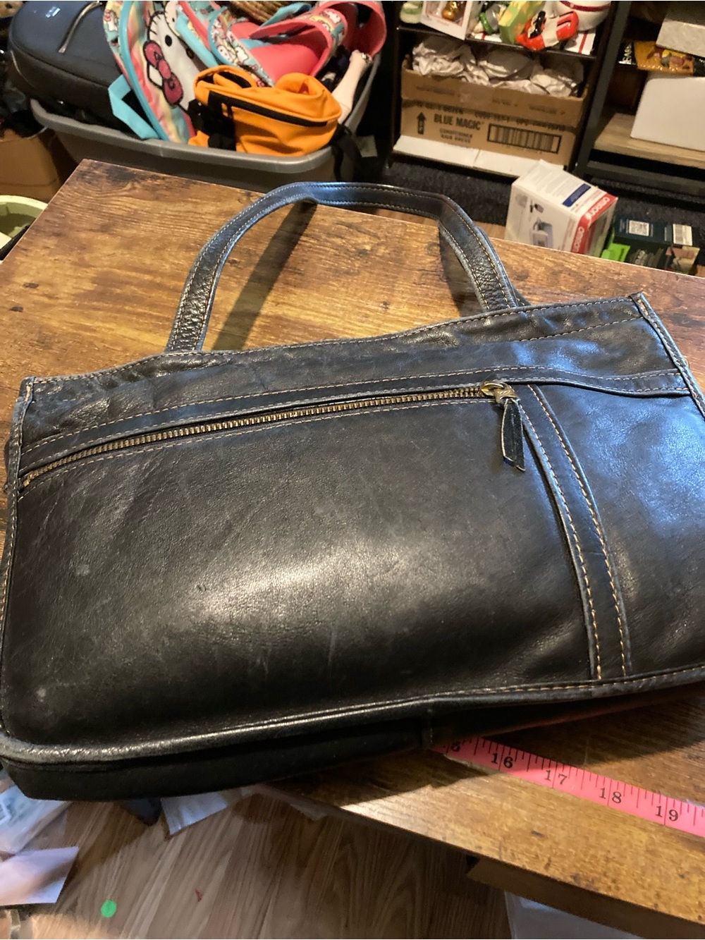 Fuller leather designs black distressed shoulder bag